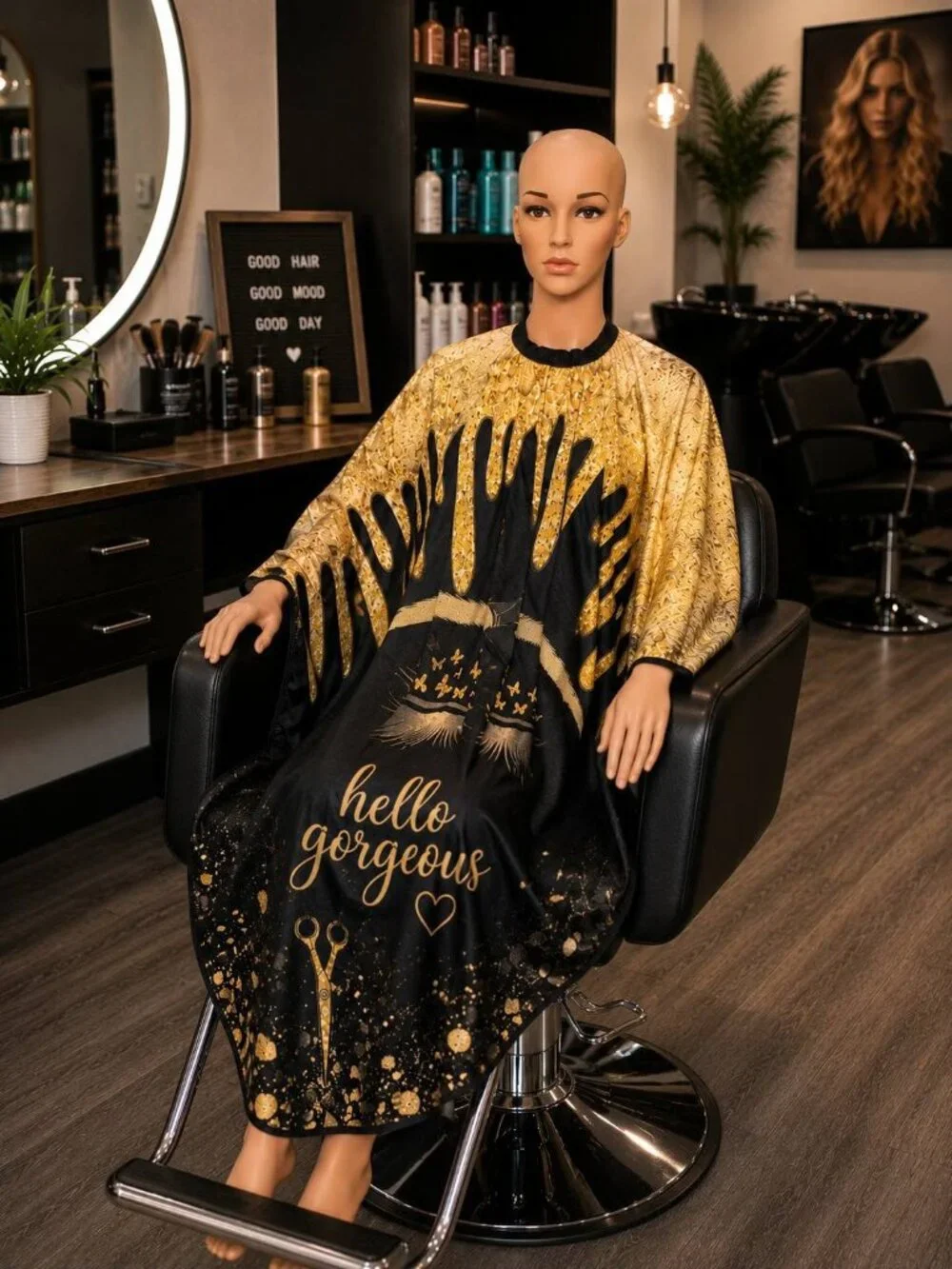 Salon Hair Cape New with Tags Gold and Black